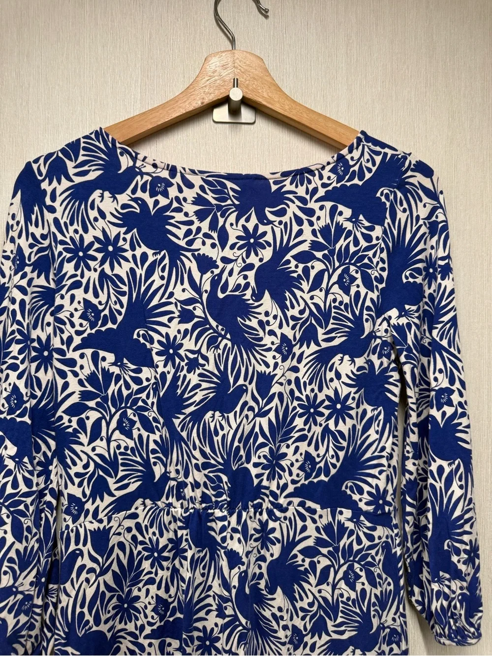 Boden Lucie Lapis Bird Ottomi Jersey Tunic Dress Blue White, Size 6L